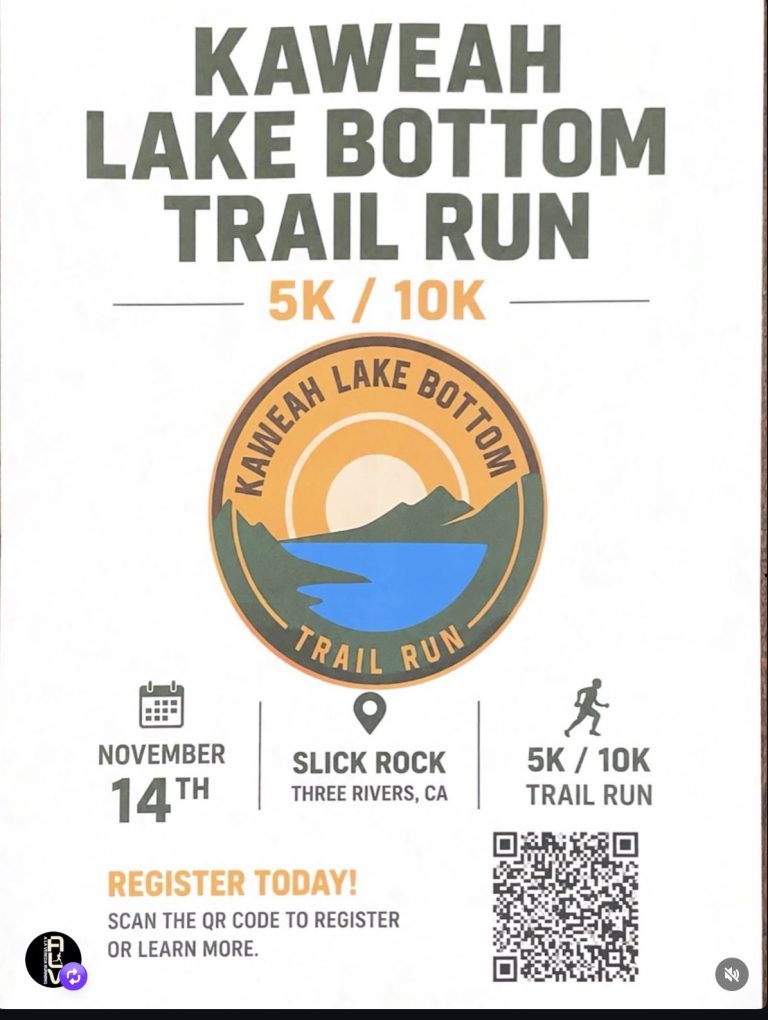 Kaweah Lake Bottom Trail Run 5K and 10K, November 14 at Slick Rock, Three Rivers, California