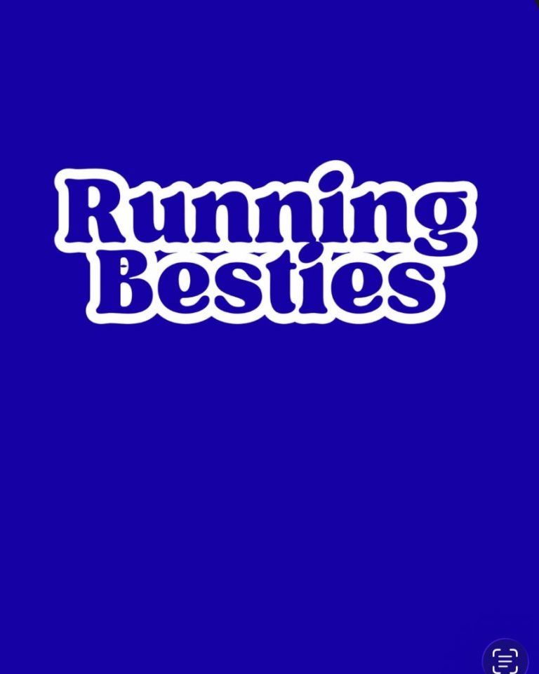 Running Besties logo in white lettering on purple